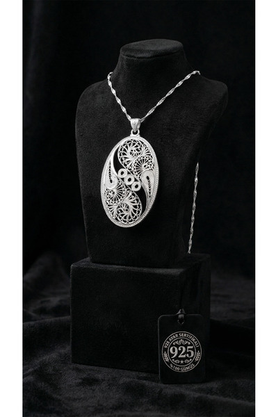 Roza Silver 925 Ayar Telkari El İşçiliği Özel Seri Oval Yaşam Döngüsü Madalyo...