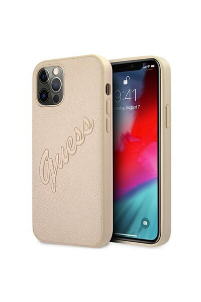 Guess Husa Saffiano Vintage Script iPhone 12 Pro Max Auriu