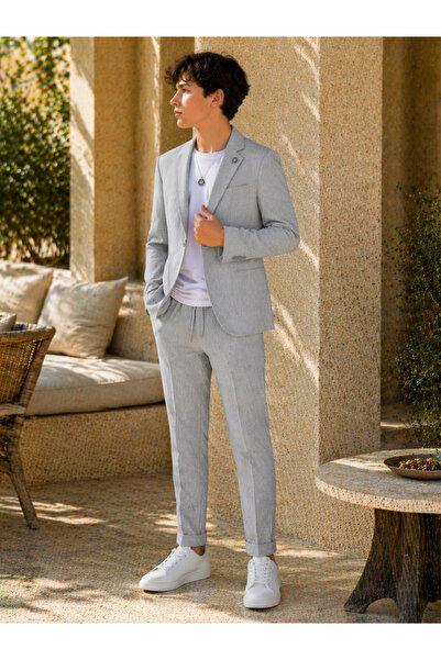 Atlas Kids Αγορίστικο λινό κοστούμι premium με ρίγες / Γάμος, Αποφοίτηση και ...