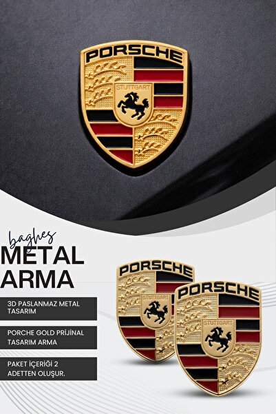 Baghes Porsche Metal Bagaj Arma Stuttgart Logolu 3D Krom Oto Amblem Yapıştırm...