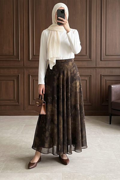 MODAQU Φούστα σιφόν με φερμουάρ - Καφέ