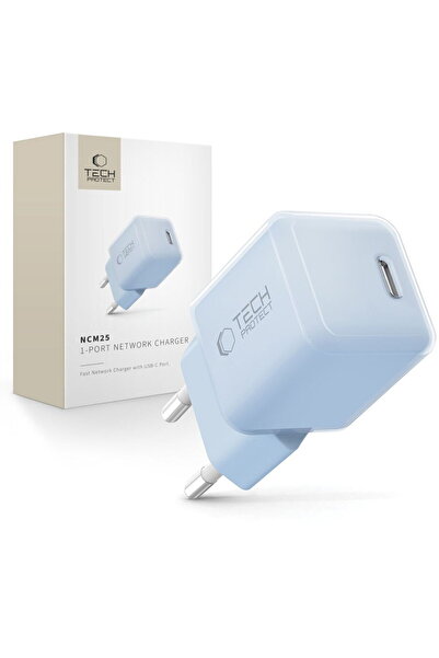 Tech-Protect ГЋncДѓrcДѓtor de reИ›ea NCM25 cu 1 port, PD 25W, baby blue
