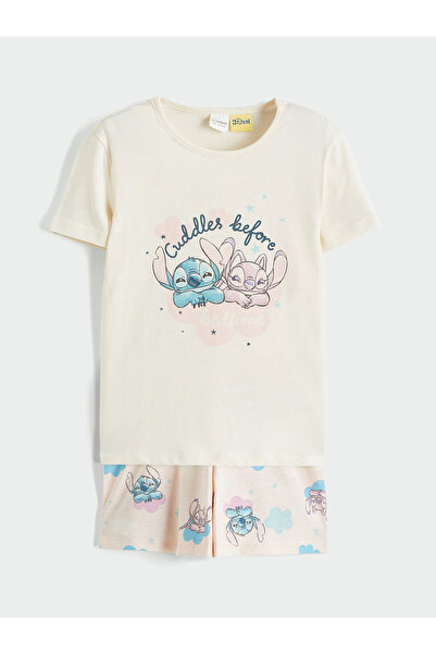 LC Waikiki Stitch și Angela cu imprimeu Set de pijamale scurte pentru fete