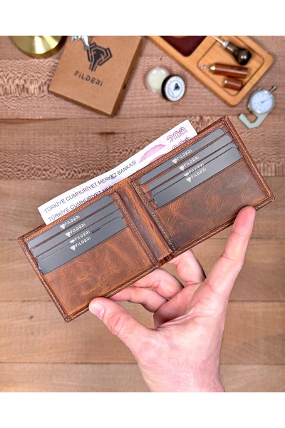 Fil Deri Γνήσιο Δερμάτινο Λεπτό Μινιμαλιστικό Πορτοφόλι με Διπλές Θήκες για Κ...