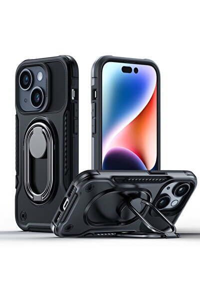 Joyroom Husă blindată cu balamale duble pentru iPhone 14, cu suport și inel d...
