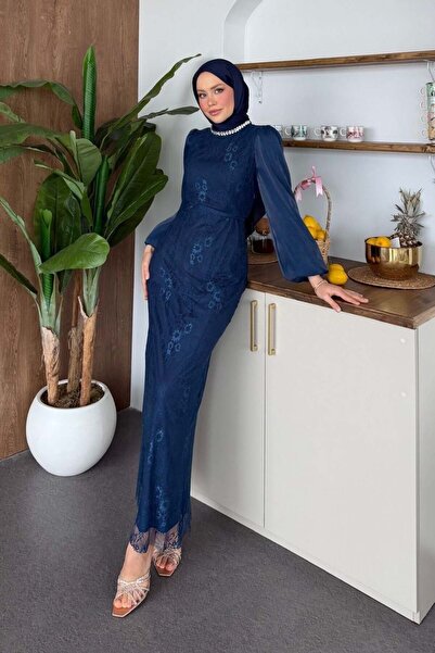 Şulemoda Giyim Βραδινό φόρεμα με δαντέλα Μέχσα, σκούρο μπλε