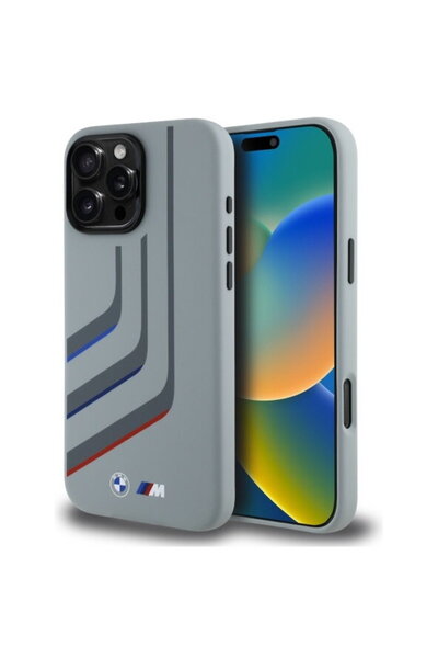BMW iPhone 16 Pro Max - Husă rigidă din silicon cu linii decorative MagSafe (...