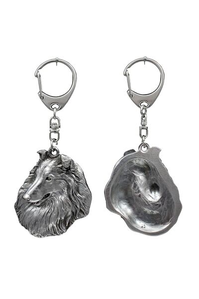 Art - Dog Collie Rough - Breloc placat cu argint cu câine, decorațiune pentru...