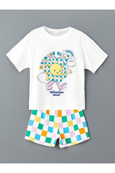 LC Waikiki Set de pijamale scurte pentru fete, cu guler rotund