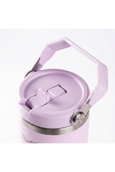 Tantitoni Purple Stainless Steel Thermos Cup with Handle and Straw 900ml