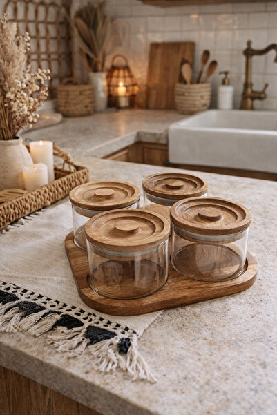 sonnenflügel Glass Luxury Breakfast Set with Wooden Vacuum Lid and Tray, 6-Pi...