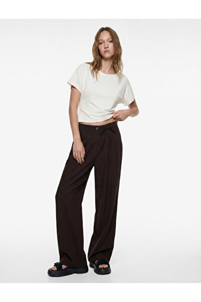 Koton Υφασμάτινο παντελόνι με φαρδιά μπατζάκια, δέσιμο στη μέση και λεπτομέρε...