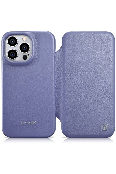 ICARER Husa CE Premium Leather Folio Case iPhone 14 Pro Max Magnetic Flip Lea...