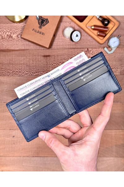 Fil Deri Γνήσιο Δερμάτινο Λεπτό Μινιμαλιστικό Πορτοφόλι με Διπλές Θήκες για Κ...