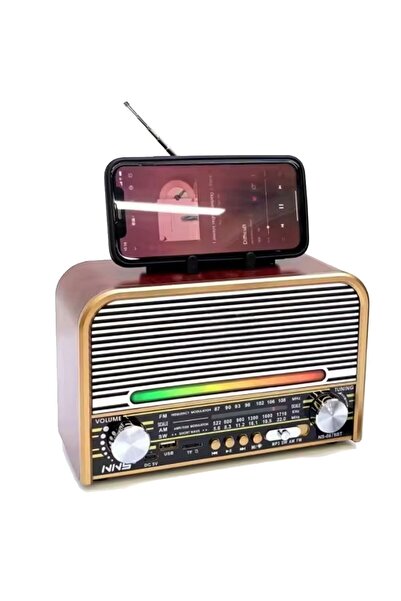 wiks Retro Bluetooth Hoparlör Nostaljik Radyo USB + SD Kart Standlı Müzik Kut...