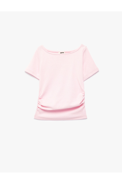 Koton Drape Detailed Round Boat Neck Short Sleeve Modal T-Shirt