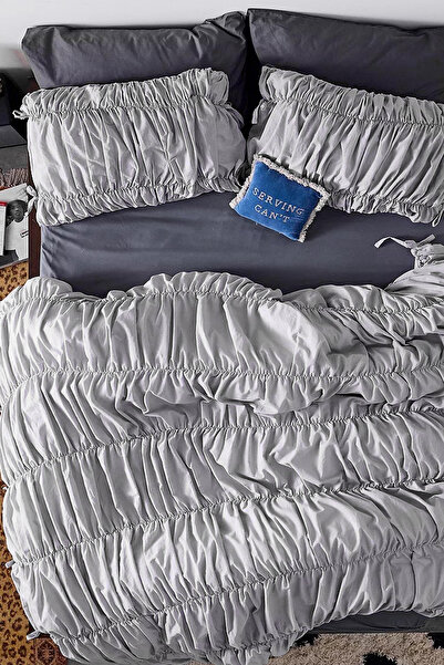 İQON Double Pleated Duvet Cover Set Gray