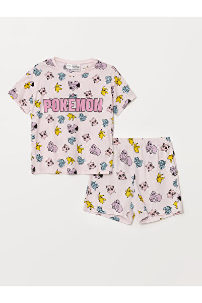 LC Waikiki Set de pijamale scurte pentru fete, cu guler rotund, Pikachu cu im...