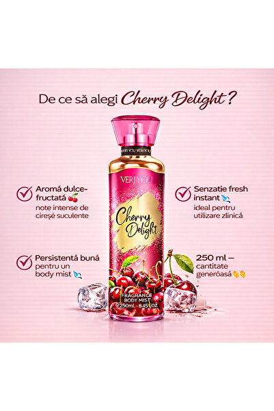 veri you Body Mist Cherry Delight 250 ml – Aromă Dulce de Cireșe, Fresh & Per...