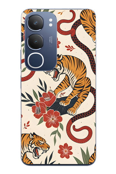 FLAMENKO Vivo Y19S Compatible Tiger and Snake Patterned Transparent Phone Case