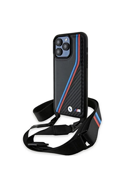 BMW Husă Ediția M Carbon cu Linii Tricolore și Curea pentru iPhone 15 Pro - n...