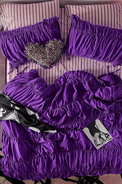 İQON Double Pleated Duvet Cover Set Purple