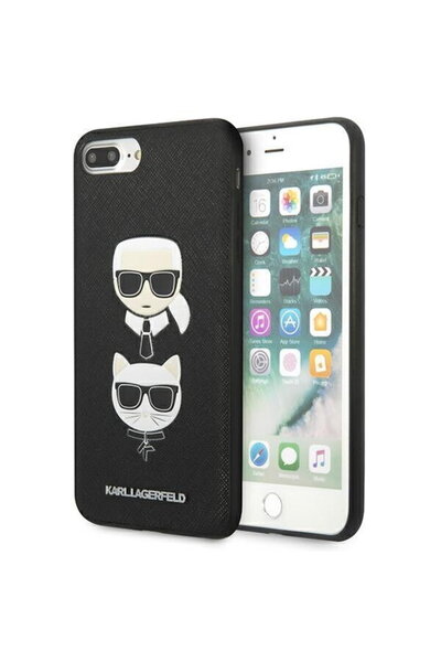 Karl Lagerfeld HusДѓ Saffiano Karl & Choupette Head pentru iPhone X / XS, Negru