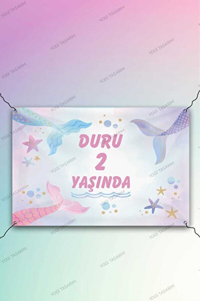 Yogi Tasarım Deniz Kızı Konseptli Doğum Günü Afişi Yatay 100x70cm