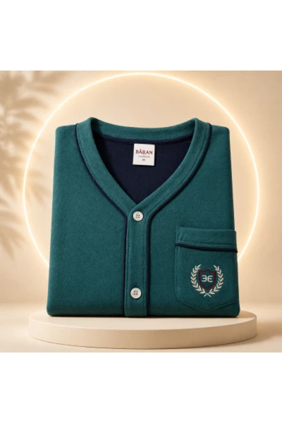 BARAN Pijama de bărbați din bumbac, model clasic cu nasturi și buzunar - Conf...