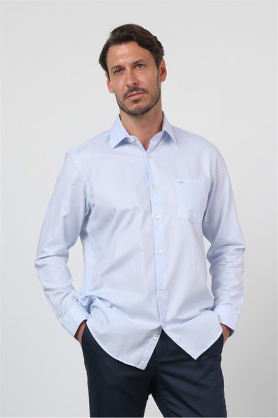 İmza Синя риза с твърда яка, дълъг ръкав, джоб, удобна кройка, 100% памук 100...