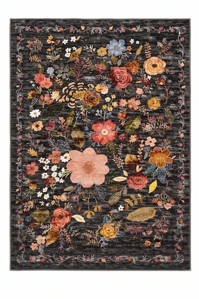 Gergef House Vintage Floral Buket Desenli Dokuma Taban Modern Dekoratif Halı