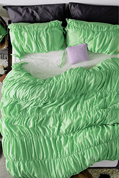 İQON Double Pleated Duvet Cover Set Green