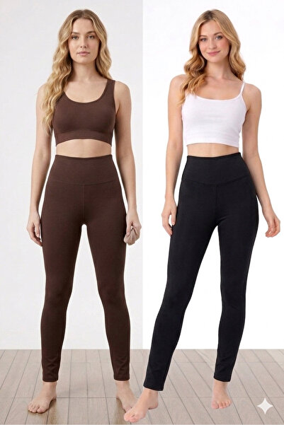 Rosa Lui 2 Πακέτα γυναικεία κολάν με εφέ σύσφιξης, μαύρο και καφέ, ψηλόμεσο γ...