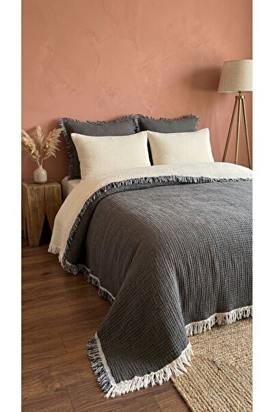 Mujo Home Collection Κάλυμμα κρεβατιού 4 στρώσεων από μουσελίνα Πικέ διπλής ό...