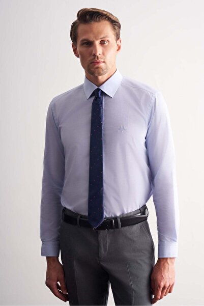 İmza Blue Hard Collar Long Sleeve Filafil Slim Fit Cotton Shirt 1004260008