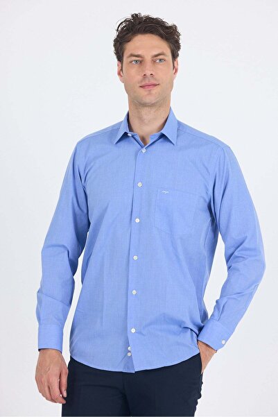 İmza Ανοιχτό μπλε μακρυμάνικο πουκάμισο με σκληρό γιακά από απλό βαμβάκι Comf...