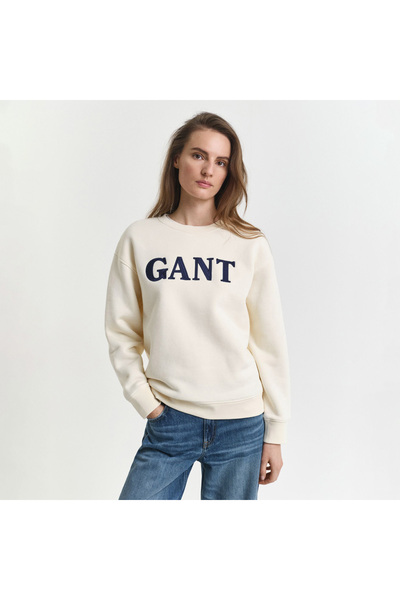 Gant Kadın Krem Relaxed Fit Bisiklet Yaka Sweatshirt