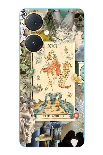 FLAMENKO حافظة هاتف شفافة متوافقة مع Vivo Y27 Artistic Tarot Collage منقوش