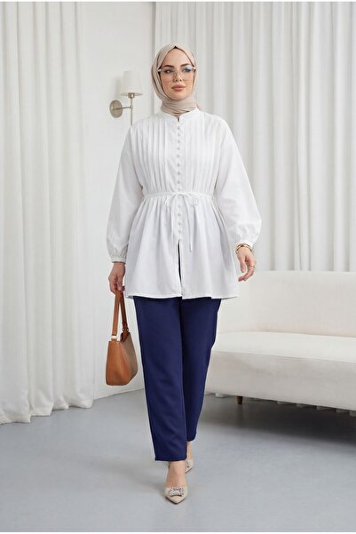 Modamorfo Πουκάμισο από ποπλίνα με ζώνη, ελαστικά μανίκια, κουμπιά μπροστά κα...