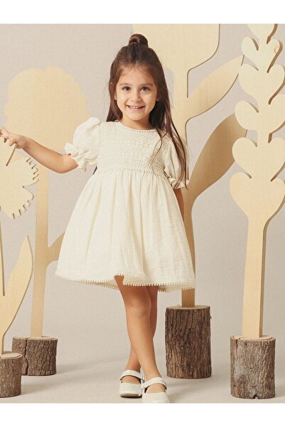 Cherrys Bebek Lace Embroidered Bohemian Style Baby Dress