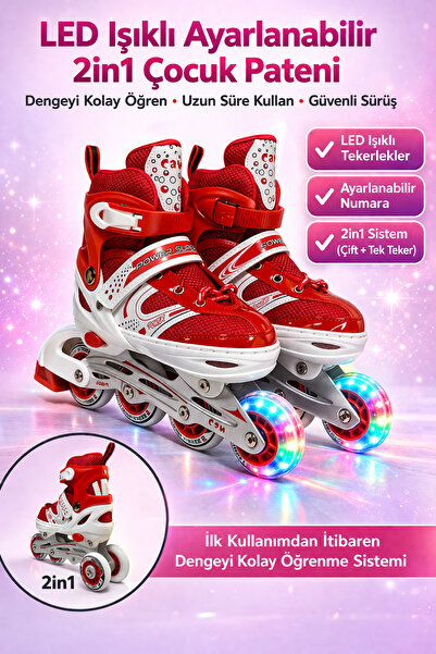 YILDIRIM OYUNCAK LED Işıklı Ayarlanabilir 2in1 Çocuk Pateni Arka Çift Teker S...