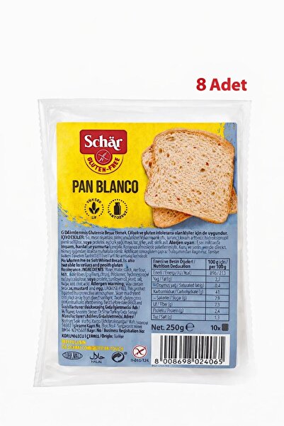 Schar Pan Blanco Glutensiz Beyaz Ekmek 250Gr 8 Adet
