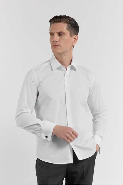 İmza Λευκό μακρυμάνικο πουκάμισο με σκληρό γιακά από απλό βαμβάκι σε στενή γρ...