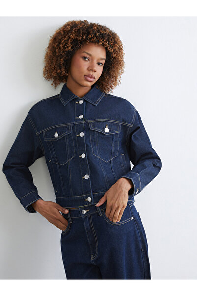 LC Waikiki Women's Denim Jacket with a Shirt Collar