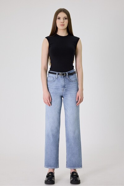 cracpot Pantaloni de damă, albaștri, cu croială dreaptă – Denim elastic din Lycra cu talie înaltă