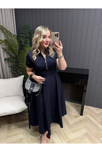 Byelifdursun Fermuar Detaylı Tasarım Maxi Denim Elbise