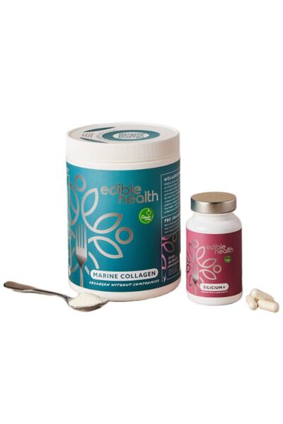 Edible Health حزمة الكولاجين، مسحوق الكولاجين البحري 400 جرام + كبسولات السيل...
