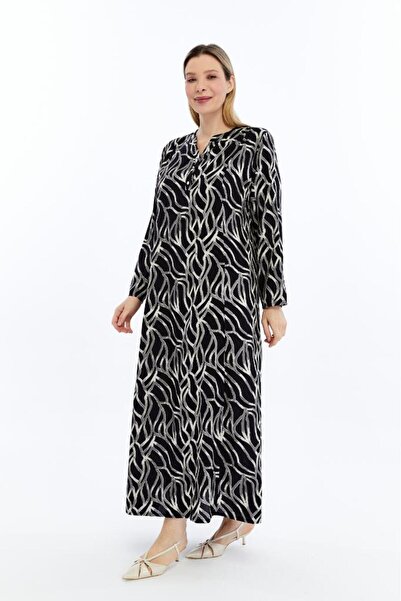 LİKAPA Μπεζ σχέδια με βιζόν σε μαύρο φόντο, μεγάλο μέγεθος, φόρεμα μητέρας απ...