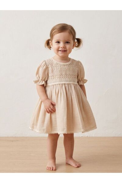 Cherrys Bebek Lace Embroidered Bohemian Style Baby Dress