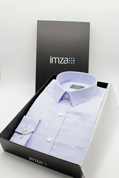 İmza Blue Hard Collar Pocketless Slim Fit Classic Cotton Shirt 1004255324